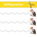 Cutting practice for kids. Bird vulture. Education developing worksheet. Activity page. Color game for children. Isolated vector