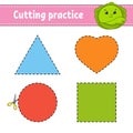 Cutting practice for kids. Education developing worksheet. Activity page with pictures. Game for children. Isolated vector