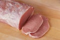 Cutting raw pork loin Royalty Free Stock Photo