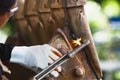 Cutting a steel with a gas torch.  Gas welding and oxy-fuel cutting are processes that use fuel gases and oxygen to weld and cut Royalty Free Stock Photo