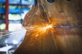 Cutting a steel with a gas torch.  Gas welding and oxy-fuel cutting are processes that use fuel gases and oxygen to weld and cut Royalty Free Stock Photo