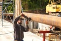 Man cuts flex steel products Royalty Free Stock Photo