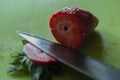 Cutting Strawberry with knife process 1 of 6