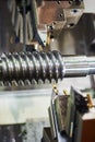 Cutting tool at metal working. Spiral pinion shaft machining