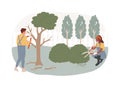 Cutting trees and shrubs isolated concept vector illustration.