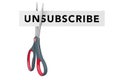 Cutting Unsubscribe to Subscribe Paper Sign with Scissors. 3d Re Royalty Free Stock Photo