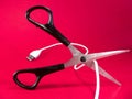 cutting wire with scissors - tech, internet, information and communication styled concept