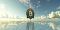 Cuttingedge Bitcoin startup launches business spaceship to explore new frontiers. Concept Bitcoin,