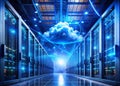 CuttingEdge Data Center Holographic Interfaces and Neon Blue Lighting Showcase Advanced Cloud Computing and Digital