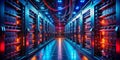 CuttingEdge Server Pod Design A Futuristic Data Center with Advanced Cooling and LowLight Red Blue Illumination for Royalty Free Stock Photo