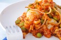 Cuttlefish with peas an chive, closeup Royalty Free Stock Photo