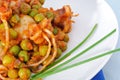 Cuttlefish with peas and chive, closeup Royalty Free Stock Photo