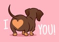 CutÃÂµ dachshund puppy dog cartoon illustration isolated on pink background. Funny