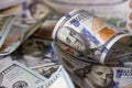cuved U.S. 100 dollar banknotes background Royalty Free Stock Photo