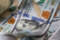 cuved U.S. 100 dollar banknotes background Royalty Free Stock Photo