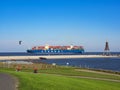 Container ship Hyundai Dream in the North Sea off Cuxhaven DÃÂ¶se and the