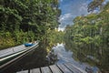 Cuyabeno river pontoon & canoe Royalty Free Stock Photo