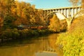 Cuyahoga Valley Scenic Railroad train under bridge overpass