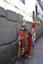 CUZCO, man dressed as an Inca warrior in the Peruvian Andes in Cuzco Peru The Inca Empire was the largest empire in pre-