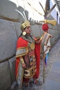 CUZCO- man dressed as an Inca warrior in the Peruvian Andes in Cuzco Peru The Inca Empire was the largest empire in pre- Royalty Free Stock Photo