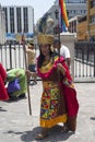 PERU - Man dressed as an Inca warrior in the Peruvian Andes in Cuzco Peru on July 13, 2013. The Inca Empire was the largest Royalty Free Stock Photo
