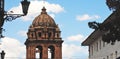 Cuzco, Peru: Panoramic view of the Main the first Christian church to be built in Cusco. The Iglesia de la Compania de Jesus, Royalty Free Stock Photo