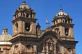 Cuzco, Peru: Panoramic view of the Main the first Christian church to be built in Cusco. The Iglesia de la Compania de Jesus, Royalty Free Stock Photo