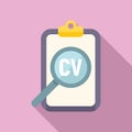 Cv clipboard search icon flat vector. Resume company