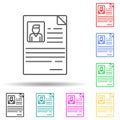 CV of employee multi color style icon. Simple thin line, outline vector of interview icons for ui and ux, website or mobile Royalty Free Stock Photo