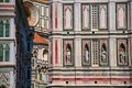 CView of detail carved in marble from the Santa Maria del Fiore Cathedral and Giotto`s Campanile in Florence.