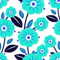 Seamless pattern of flowers in shades of blue