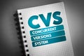 CVS - Concurrent Versions System acronym on notepad, technology concept background