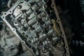 CVT gearbox close up, changing oil and maintenance in new modern variator automatic transmission on SUV in Car Service