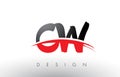 CW C W Brush Logo Letters with Red and Black Swoosh Brush Front