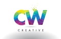 CW C W Colorful Letter Origami Triangles Design Vector.