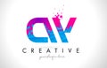 CW C W Letter Logo with Shattered Broken Blue Pink Texture Design Vector.