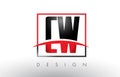 CW C W Logo Letters with Red and Black Colors and Swoosh.