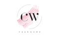 CW C W Watercolor Letter Logo Design with Circular Brush Pattern