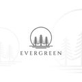 Sunrise Sunset Moon Pine Evergreen Cedar Cypress Larch Hemlock Tree Forest Lake River Logo Design Vector Royalty Free Stock Photo