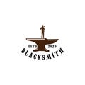 Retro Vintage Anvil Foundry Blacksmith Logo Design Vector Royalty Free Stock Photo