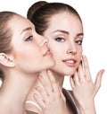 Cwo young women with healthy clear skin. Royalty Free Stock Photo