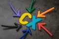 CX, Customer Experience concept, colorful arrows pointing to alp