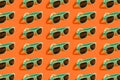 Cyan, aqua menthe sunglasses pattern isolated on background of lush lava color.