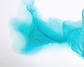 Cyan blue liquid watercolor background. Teal turquoise marble alcohol ink drawing effect.