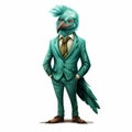 Cyan And Bronze Bird A Dystopian Cartoon Fantasy Character In A Suit