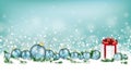 Cyan Christmas Card Header Snowflakes Baubles Gift