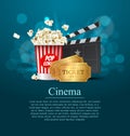 Cyan Cinema Movie Design Poster design. Vector template banner for movie premiere or show with seats, popcorn box Royalty Free Stock Photo