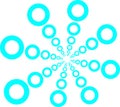 Cyan-colored spiral of circles in decreasing sizes, creating a dynamic, radial effect, suitable for tech-inspired or