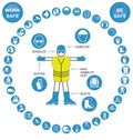 Cyan circular Health and Safety Icon collection