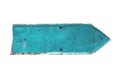 Cyan color arrow shape from a rusty and grunge metal iron plate with peeling coating Royalty Free Stock Photo